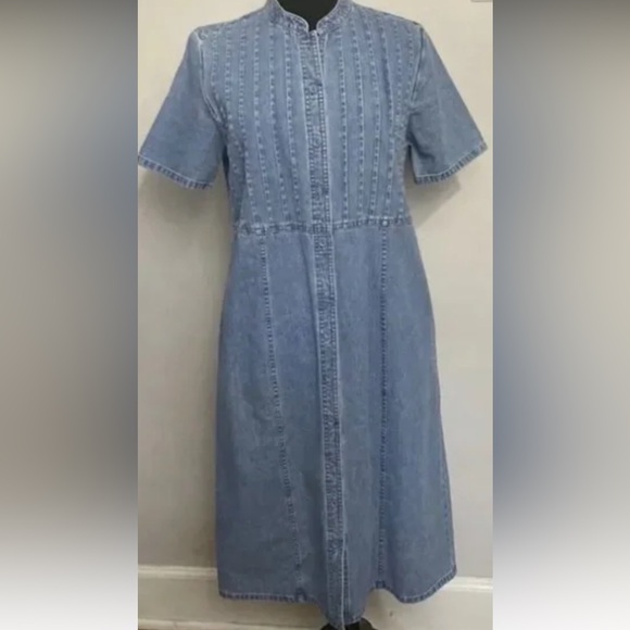 Orvis Denim Shirt Dress With Pleated Accent Top, Pockets, Womens Size 12 - Picture 15 of 15